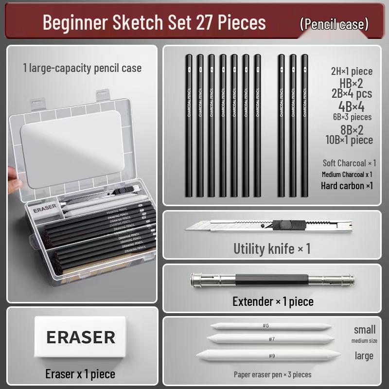Art Student Sketching Pencil Set - Quick Sketch 2B & Charcoal for Beginners