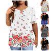חולצת שרוול קצר לנשים כפתורים מידה גדולה טי-שירט מודפס פרחים טופים קז'ואליים