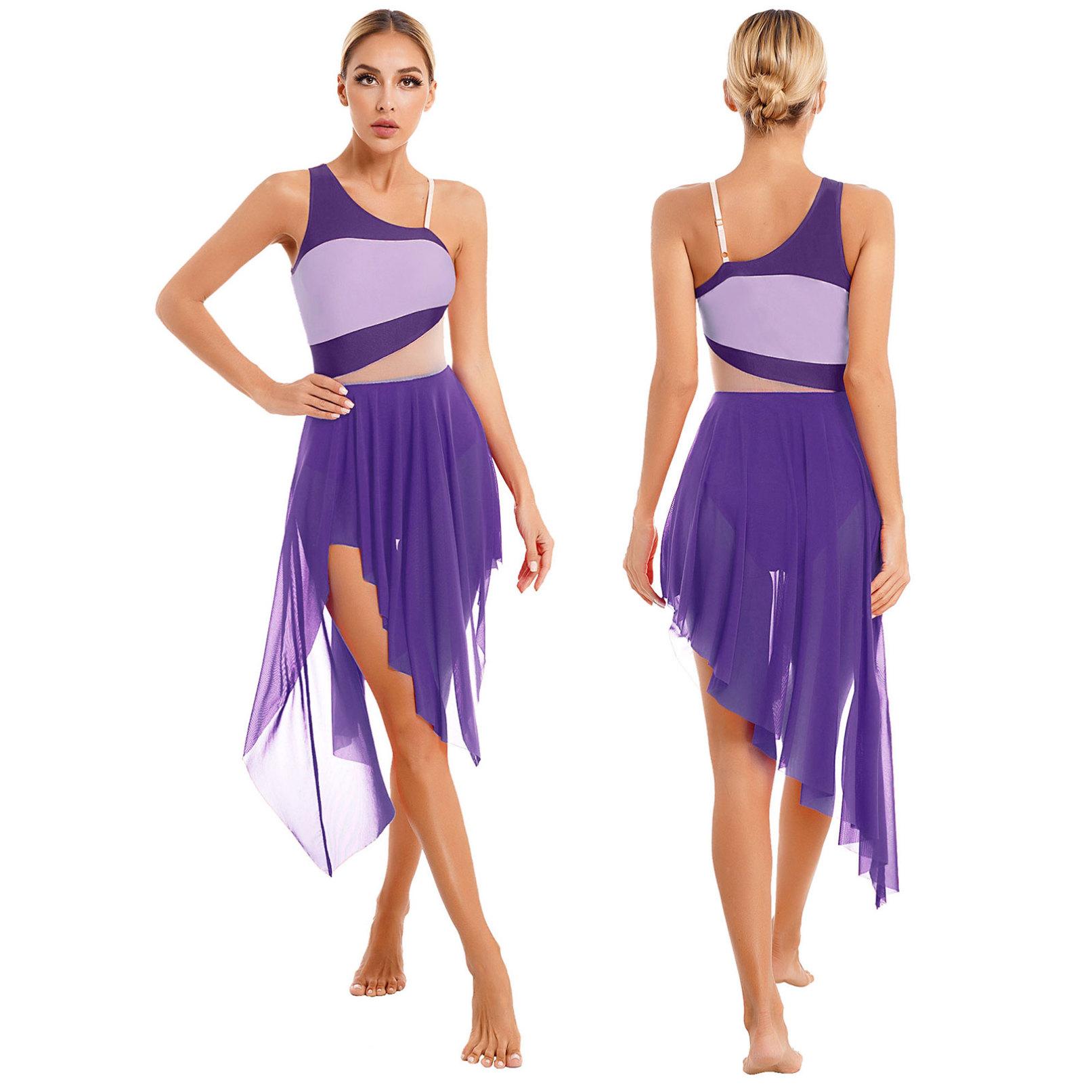 

Жіноче балетне трико з кольоровими блоками, сучасний, сучасний, нестандартний, ліричний танцювальний костюм, костюм для бальних танців L фіолетовий