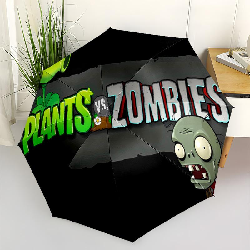 Plants Vs Zombies Adventure Portable Automatic Umbrella Compact 8-Rib Lightweight Foldable Design All-Season Umbrella for Travel Fashion Lovers