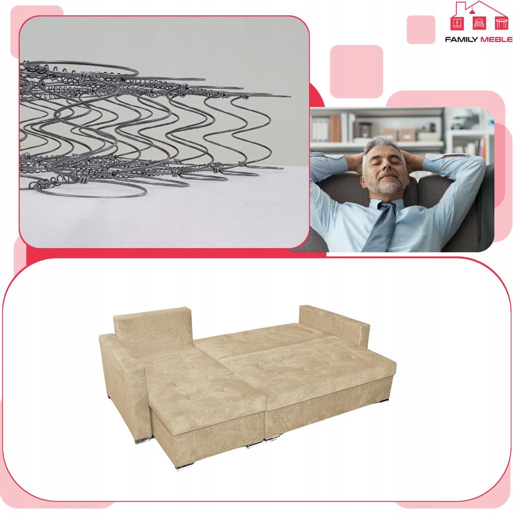Bella Corner Sofa Bed with Sleeping Function, Corner Sofa, Family Furniture, Beige Velvet