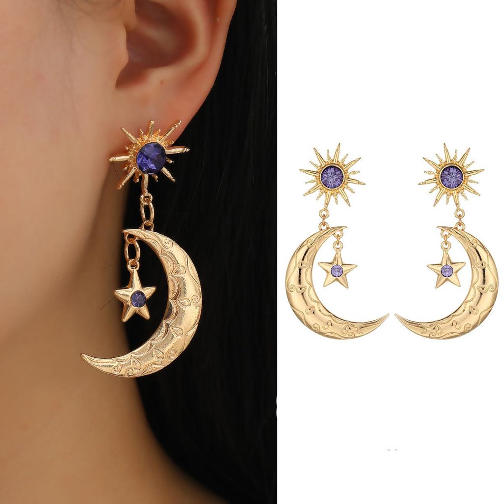 Stars and Moons Crystal Tassel Eardrop Earrings