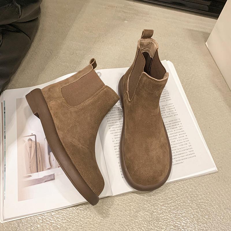 

Импортный рукав новая осень и зима матовые большие желтые ботинки ретро ботинки Мартин женские плоский каблук большая круглая голова ботинки челси 40 темно-коричневого