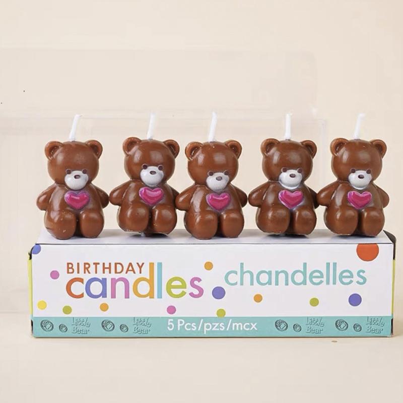 

5 шт./набор Розово-коричневые мультяшные свечи в форме маленького медвежонка на день рождения, праздник, для вечеринки для пары, украшение для торта