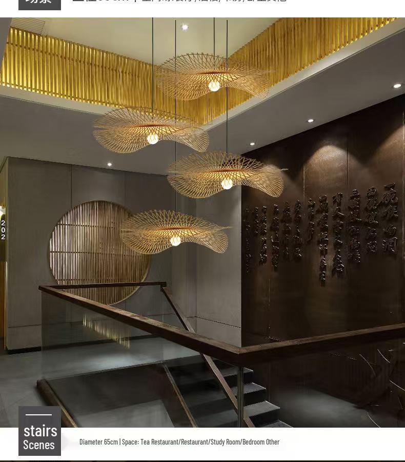 Japanese Style Bamboo Woven Pendant Light for Restaurant, Hotel, B&B, and Hallway Decor