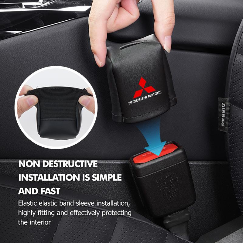 cxdjmy1 For Mitsubishi 1/2PCS Car Leather Seat Belt Buckle Anti-scratch Protector Cover Accessories Outlander Pajero Sport Lancer EX ASX