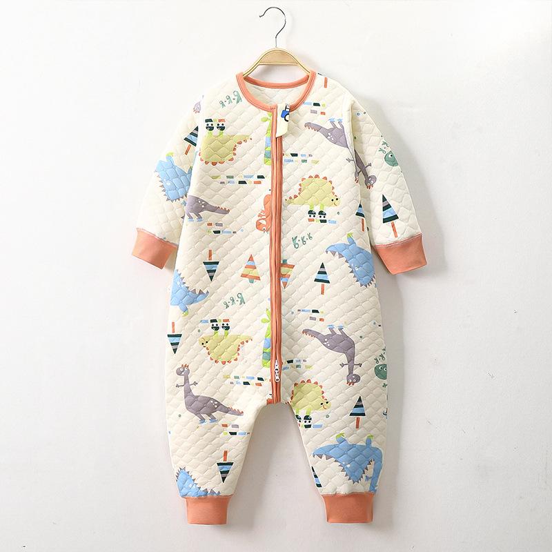 Three-Layer Quilted Children's Sleeping Bag: Anti-Kick Footed Blanket for Boys & Girls, One-Piece Pajamas for Autumn and Winter.