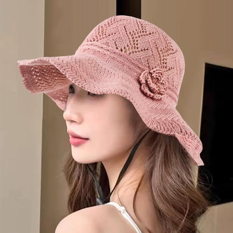 Summer outdoor foreign air breathable sunscreen bucket hat female Korean version big eaves show face small elegant versatile sun hat