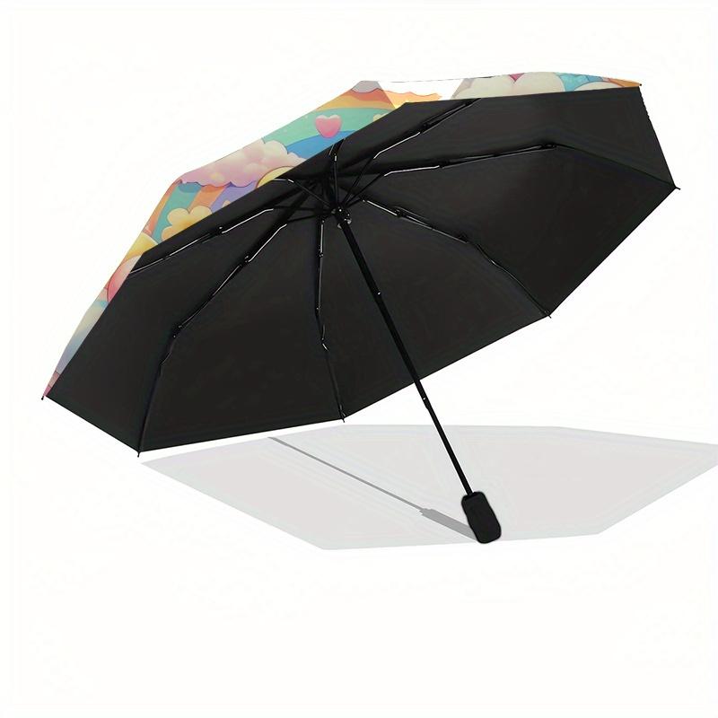 Pooh Bear,Rainbow Automatic Opening and Closing Umbrella 8 Ribs Windproof Portable Folding Umbrella with Plastic Handle, Suitable for Casu