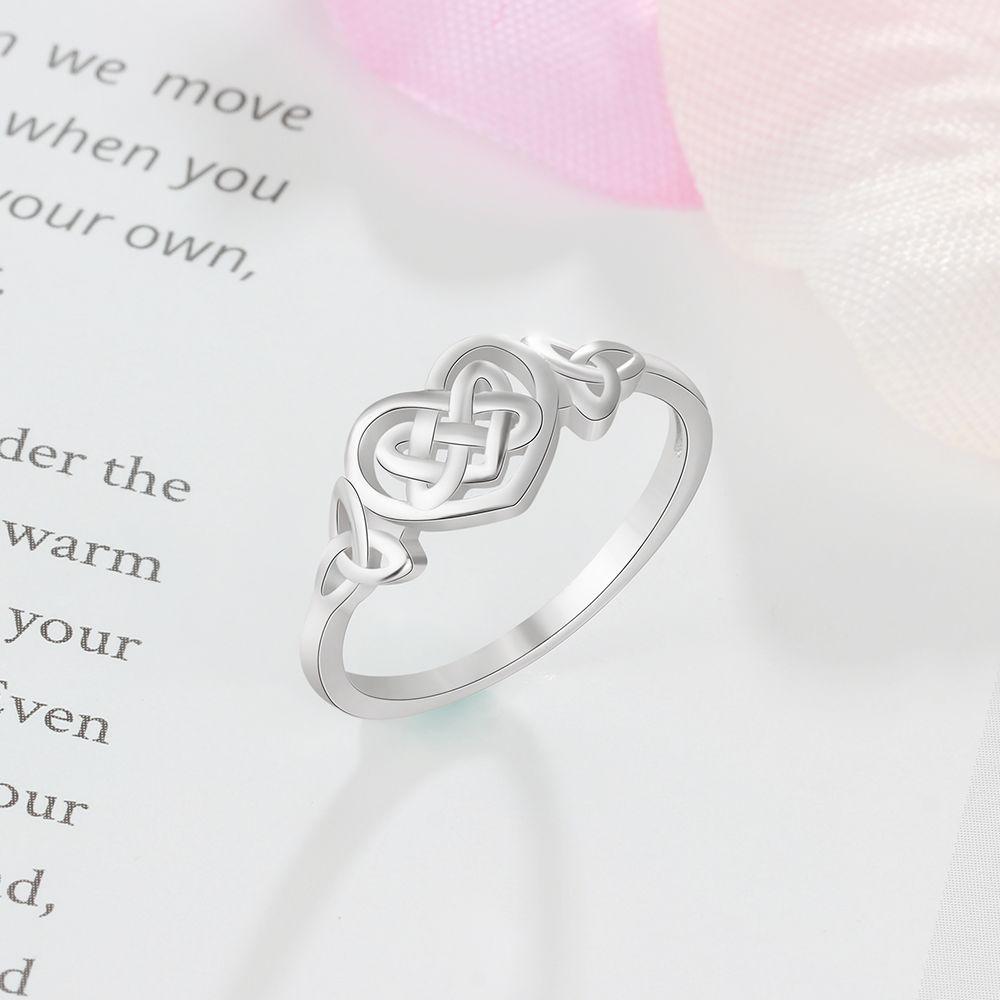 S925 Silver Love Heart Celtic Knot Ring for Women Hollow Out Geometric Ring Wedding Party Gifts Fine Jewelry