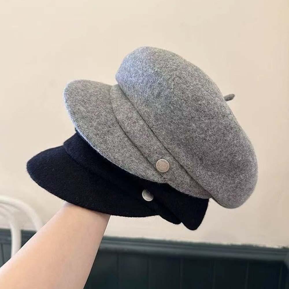 British Style Female Painter Cap Solid Color Women Artist Hat Casual Wool Beret Cap Spring