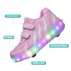 Shoes with Wheels for Kids Beginners - Adjustable Velcro Strap 2-Wheel Roller Skates with USB Rechargeable LED Lights