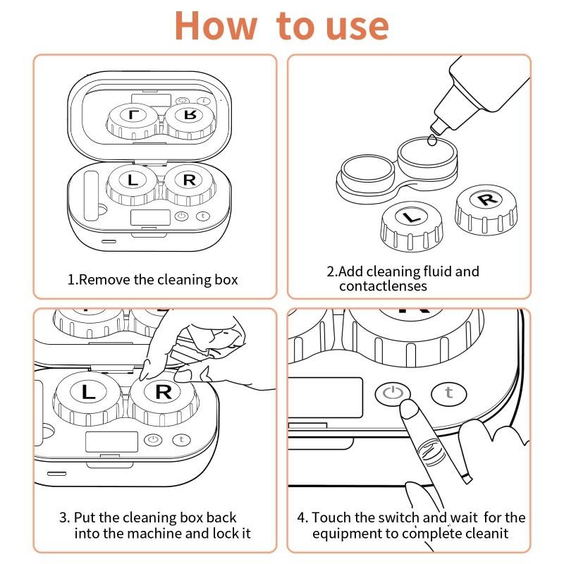 Contact Lens Cleaning Machine Utomatic Folding Cleaner High Frequency Vibration Rechargeable Lens Remover Tool Sterilization Box