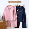 Japanese Couple's Pajamas Set: Plain Cotton, Loose Fit, Unisex, Plus Size, for Spring & Autumn.