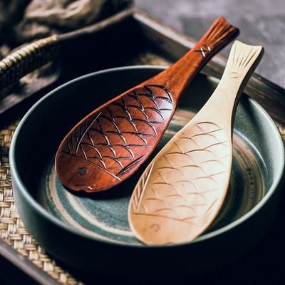 Retro Japanese Creative Fish Shape Rice Spoon Cute Nature Wooden Non-stick Rice Shovel Scoop Kitchen Cooking Utensils Supplies