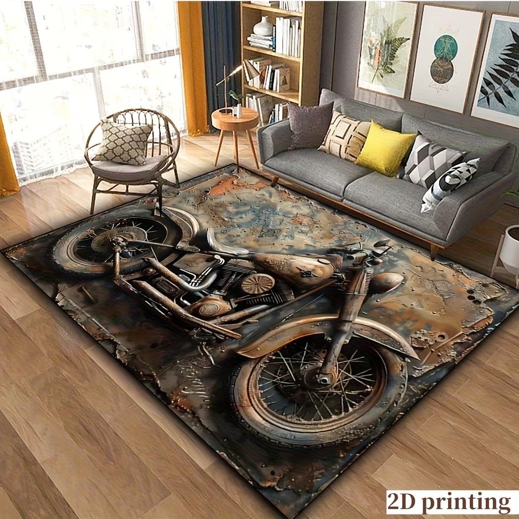 

3D Retro Motorcycle Breakthrough Illusion Area Rug Non Slip Mat for Bedroom Man Cave Garage Entryway Porch Game Room Home Decor 40x60cm