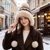 Women Winter Trapper Hat, Faux Earflap Hat with Pom Pom, Warm Fleece Lined Cold Weather Ski Hat for Outdoor Travel