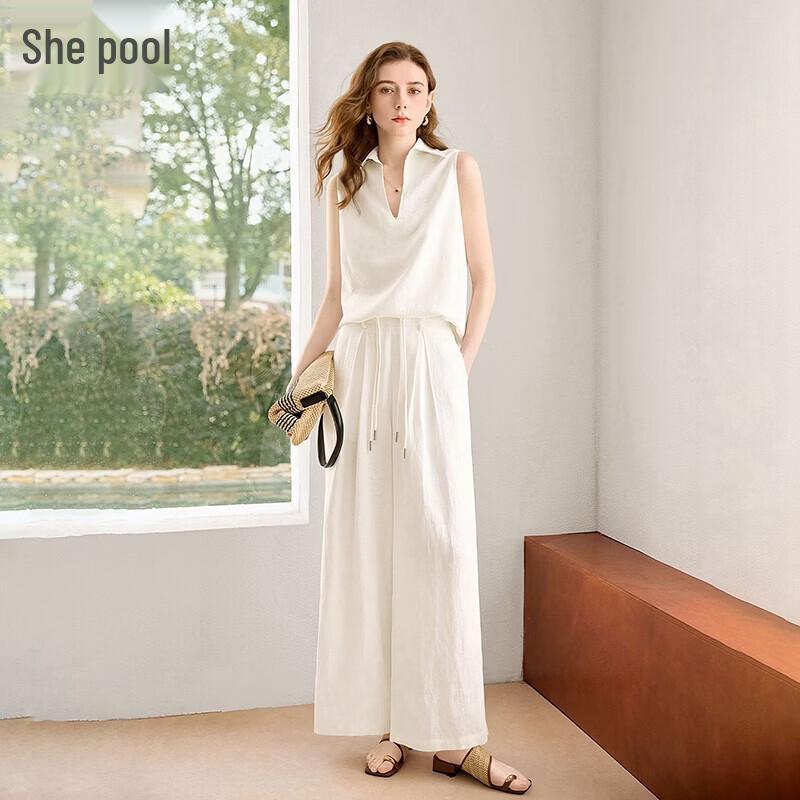 Women s Lyocell Linen Sleeveless Shirt & Wide-Leg Pants Set M
