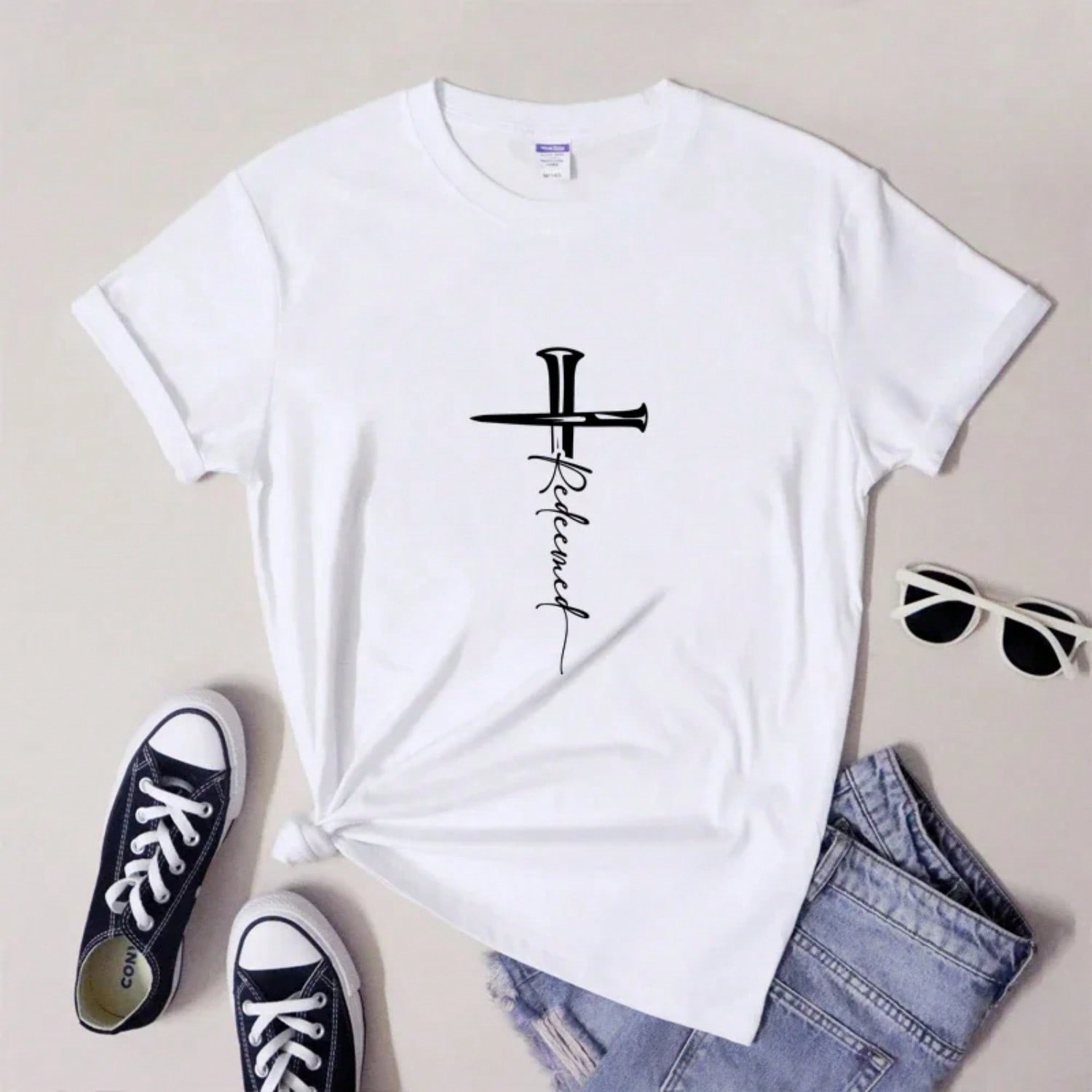 Redeemed Cross Nails T-Shirt Catholic Jesus Faith Tee Shirt Top Scripture Unisex Religion Easter Tshirt Dropshipping S разноцветный