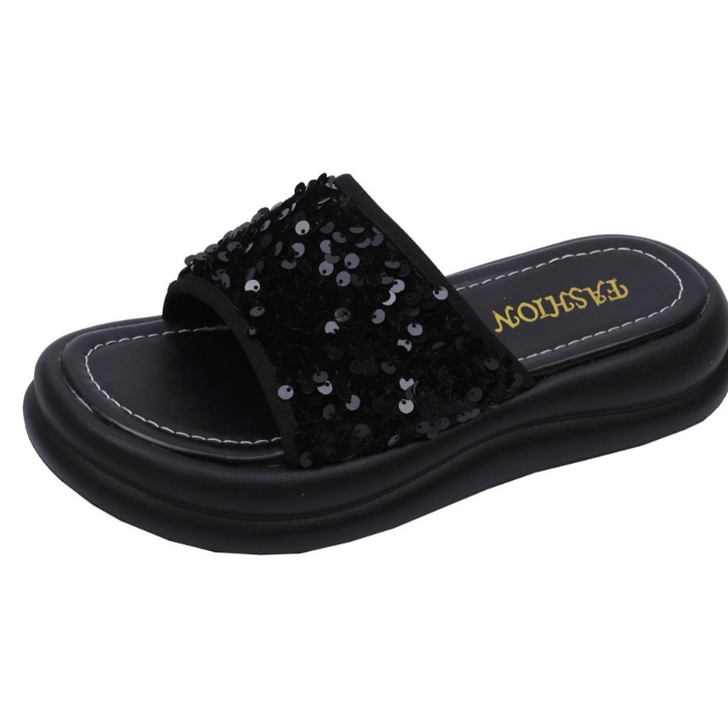 Thick-bottomed cool slippers women's 2025 spring and summer new outer wear summer fashion sequins women's casual beach sandals
