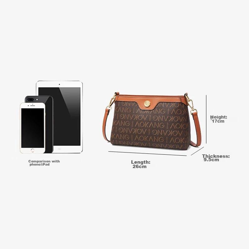 Aokang Women's Crossbody Bag, Handbag, Large Capacity, Small Square Bag, Shoulder Bag, Coffee Color
