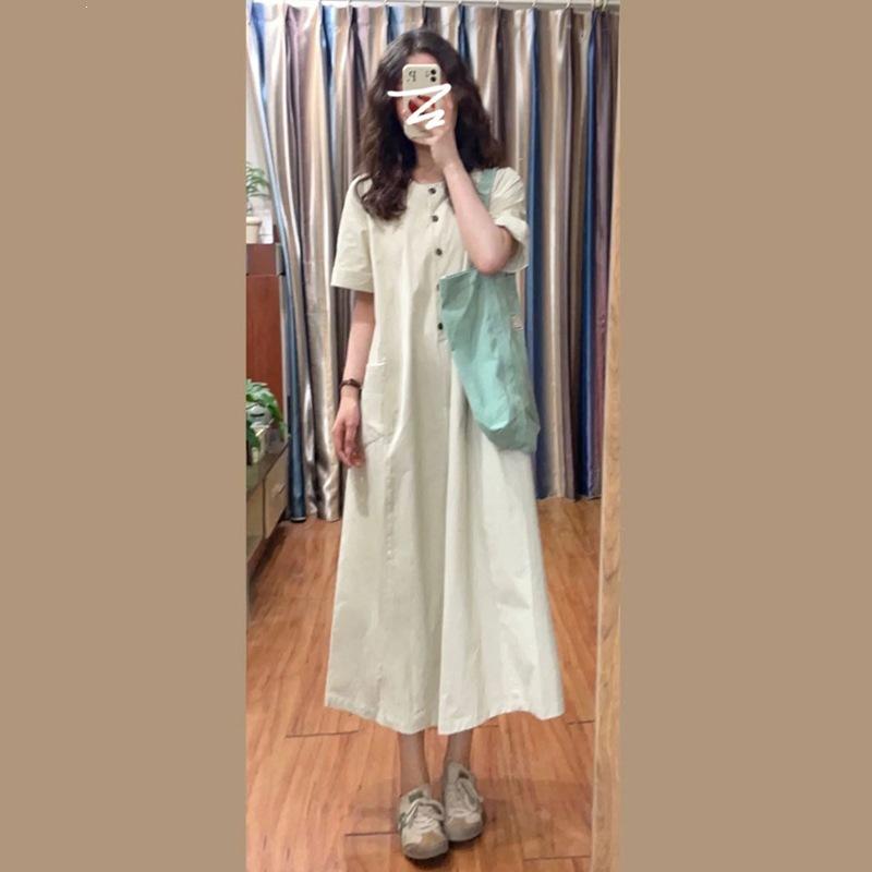 Coffee break French shirt dress summer women's new small loose temperament casual dress