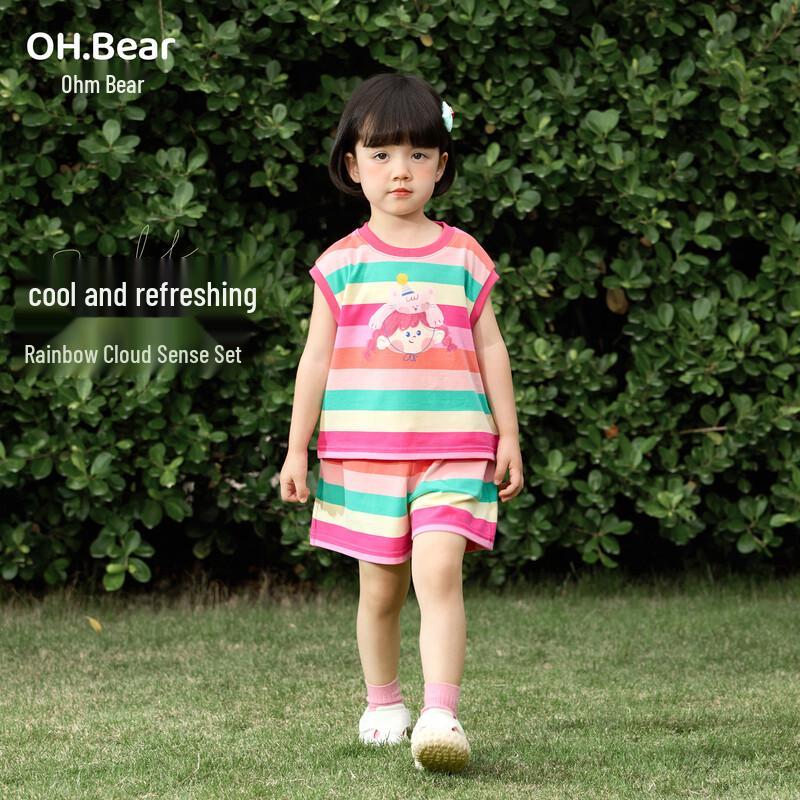 Ohm Bear Girls  Summer Striped Outfit Set 140