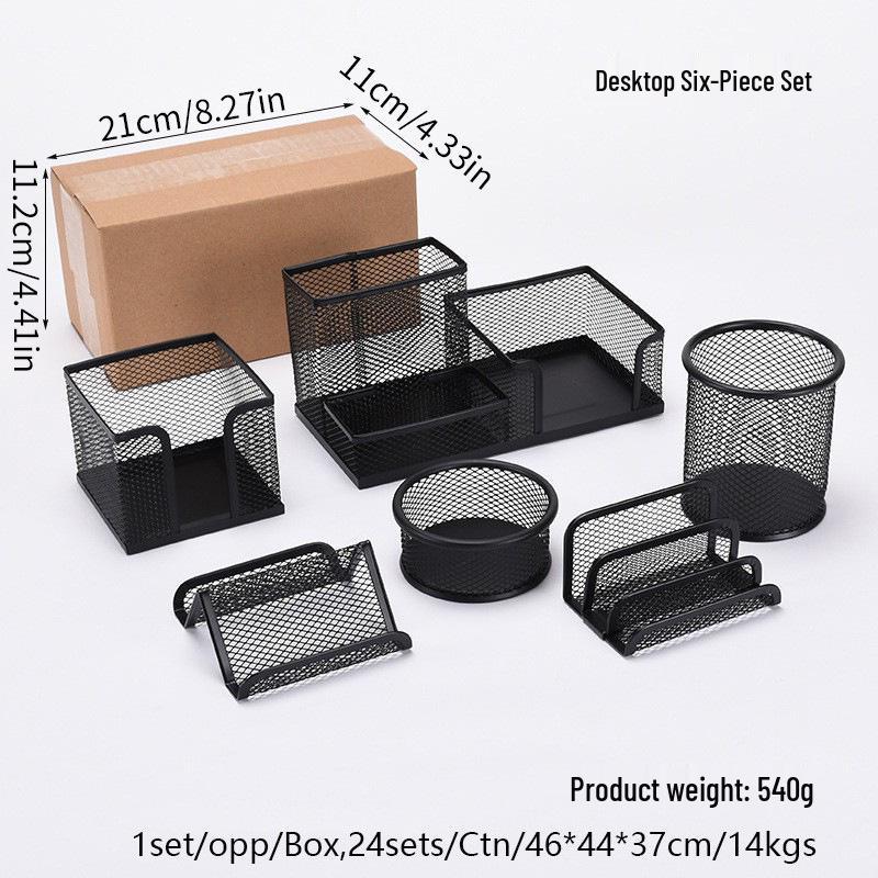Six-Piece Metal Mesh Desktop Pen Holder and Stationery Storage Set
