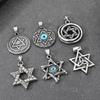 Stainless Steel Hexagram Pendant Necklace Men's Vintage Hollow Out Charms Accessories Zirconia Star Sweater Chain Jewelry