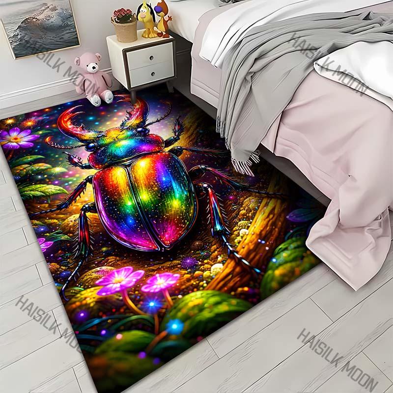 

1PC Rainbow Rhinoceros Beetle flowers Print Carpet for Living Room Bedroom Sofa Home Decor Rus Non-slip Floor Mat Luxury Gift 40x60cm