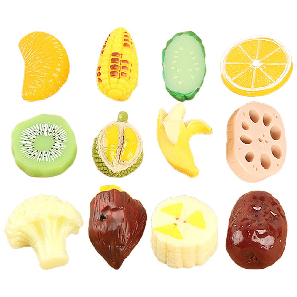 12pcs Resin Fruit Vegetables Mini Fake Food Decorative Kitchen Ornaments For Dollhouse Table Centerpiece Photo Props Educational