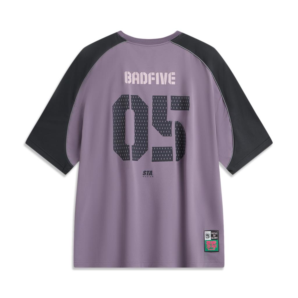 Li Ning Badfive Letter Splicing Round Neck Comfortable Breathable Versatile Short Sleeve T-Shirt Men Tops Deep-Purple Black AHSUD39-2
