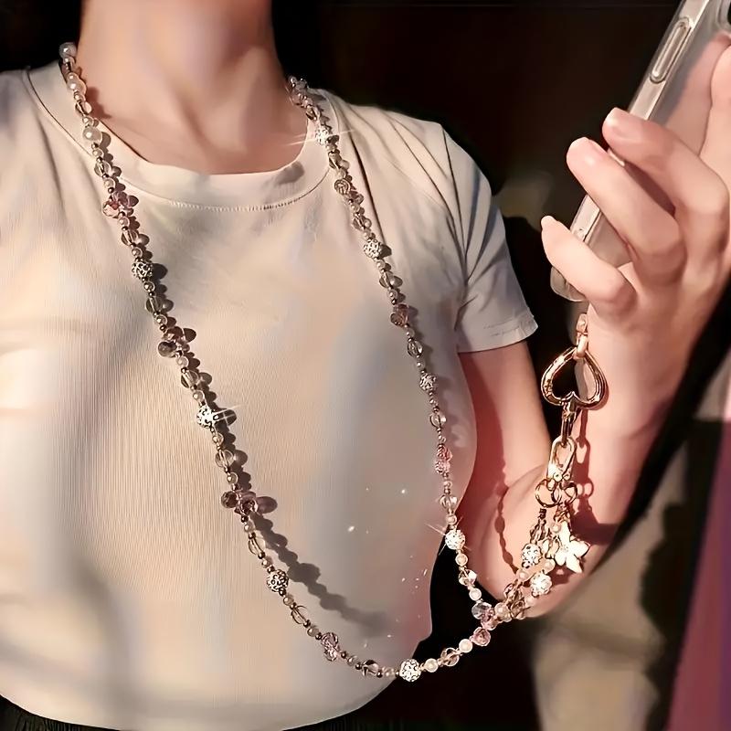 Elegante e alla moda Laccetto per Telefono con Perline a Tracolla Lunga - Catena per Telefono Carina Anti-Perdita da Donna, Catena per Borsa, Design a Filo di Perle
