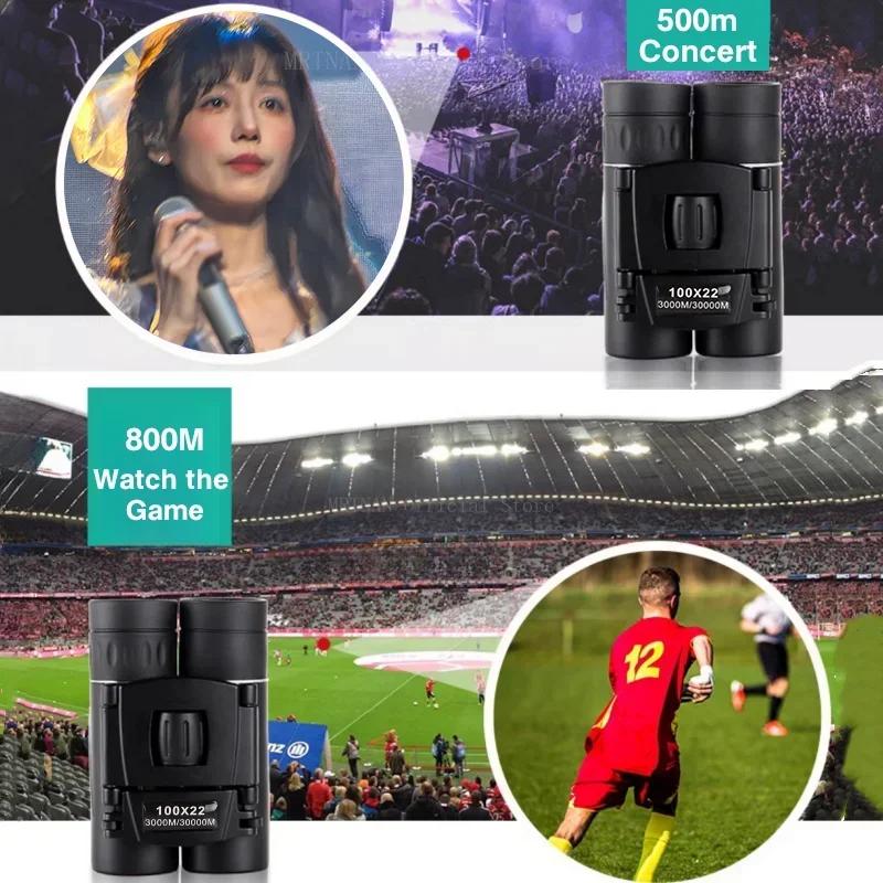 100x22 Portable Powerful Binoculars Long Range BAK4 Telescope Folding FMC Binoculars for Hunting Camping Travel