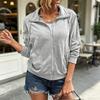 Women's Long Sleeve Full Zip Hoodie with Stand Collar and Pockets Casual Wear