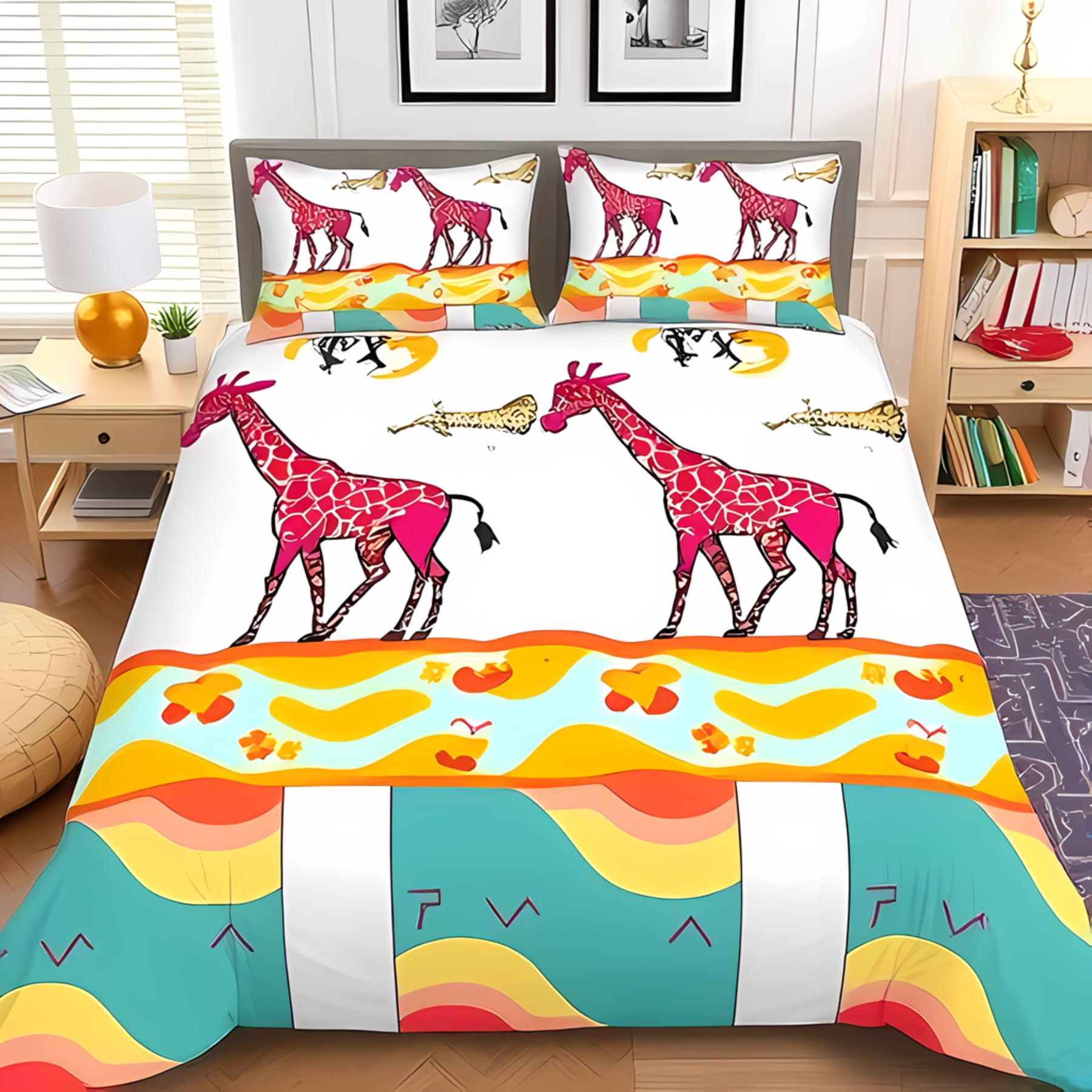 

Comforter Navy Blue Jungle With Playful Giraffes And Trees Whimsical Bedding For Adults Warm Soft Breathable Comfortable Comforter (quilt)-EU Single(135*200cm)3pcs