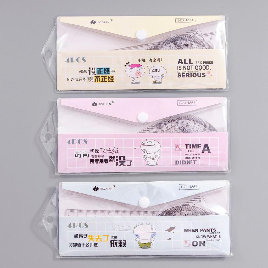 Simple Transparent Four Piece Ruler Set For Student Learning Stationery Supplies