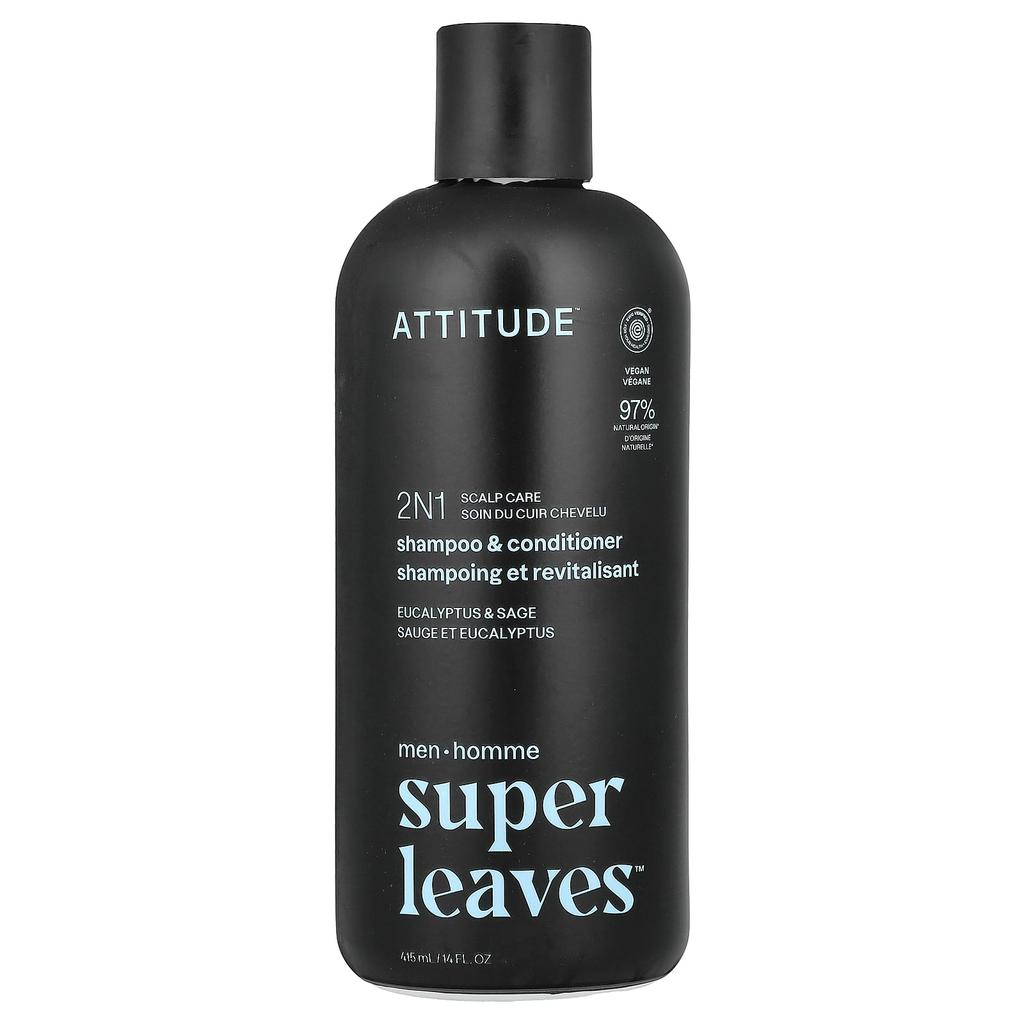 ATTITUDE, Super Leaves™, 2N1 Scalp Care Shampoo & Conditioner, Men, Eucalyptus and Sage, 14 fl oz (415 ml)