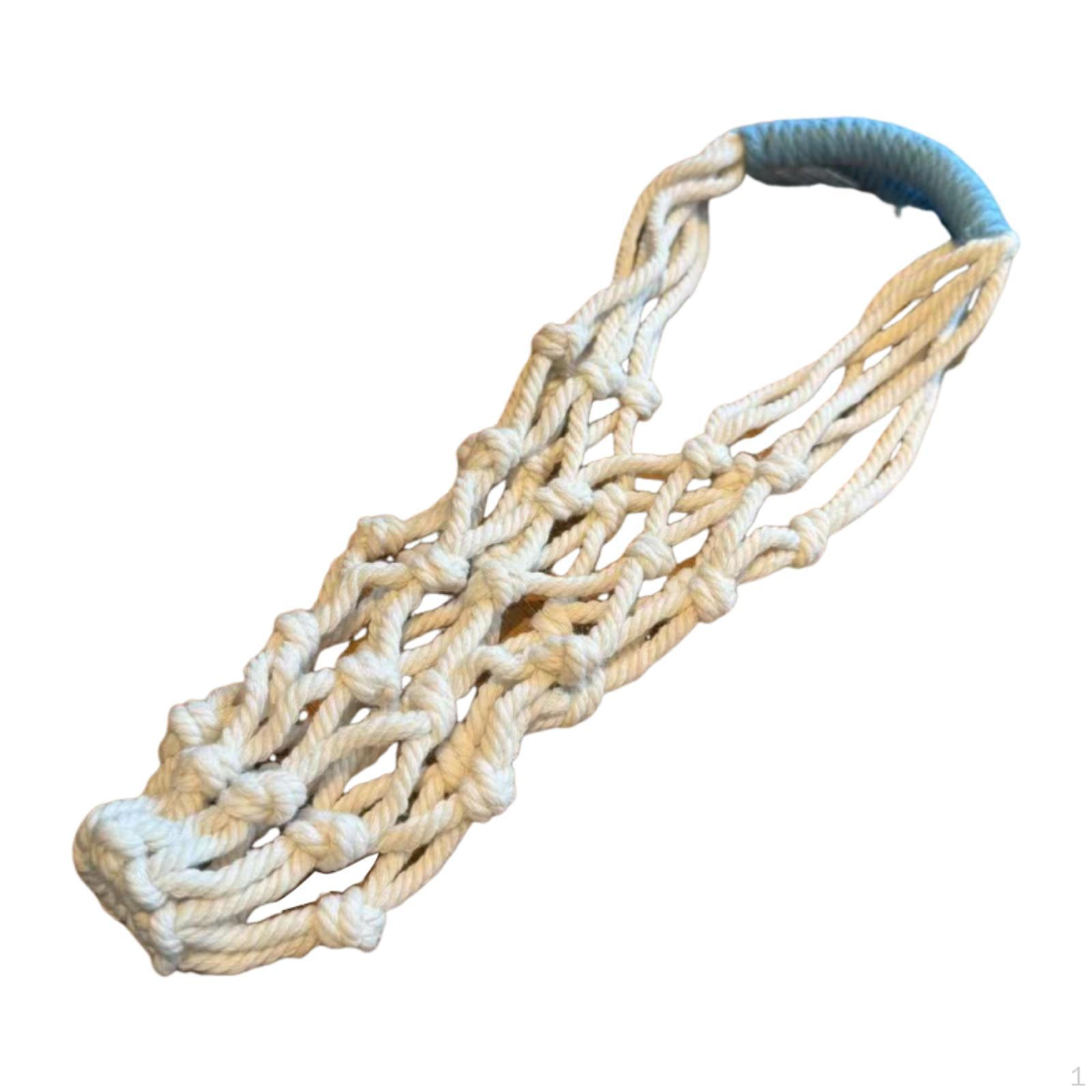 

Handwoven Drink Carrier Organizer Cup Woven Rope Holder with Handle for Outdoor White Blue