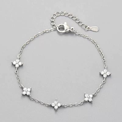 925 Silver Shiny Zircon Flower Bracelets For Women Charm Temperament Chain Bracelet Party Wedding Jewelry Holiday Gifts