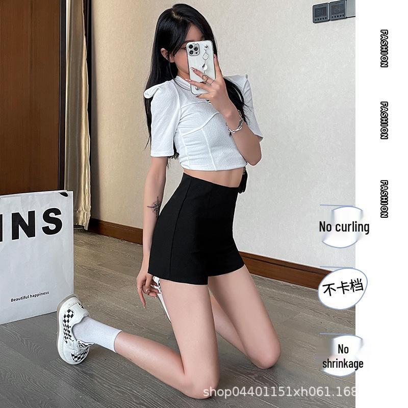 

2024 Women s Black High-Waist Suit Shorts: Autumn & Winter Slimming Style M