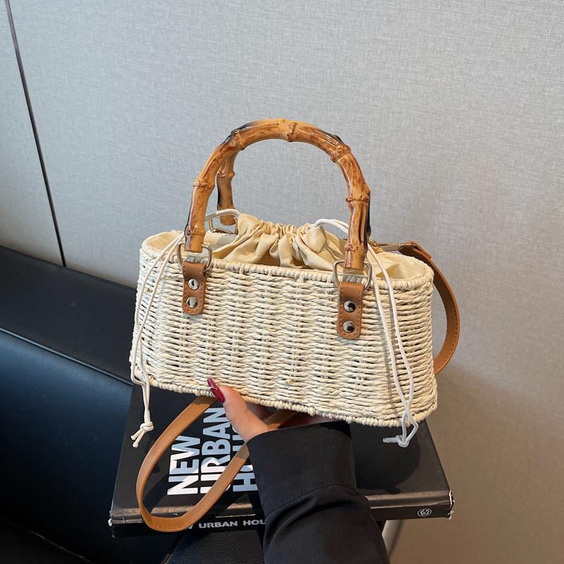 Borsa a Mano Intrecciata da Donna con Chiusura a Coulisse per Vacanze Estive al Mare