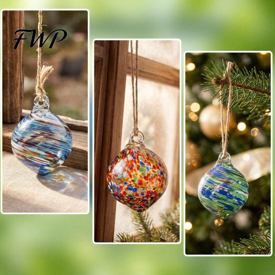 Colorful Holiday Tree Decorations Hand Blown Glass Ball Ornament, Christmas Hanging Decoration Decorative Spheres for Tree, Window, Patio, Garden,