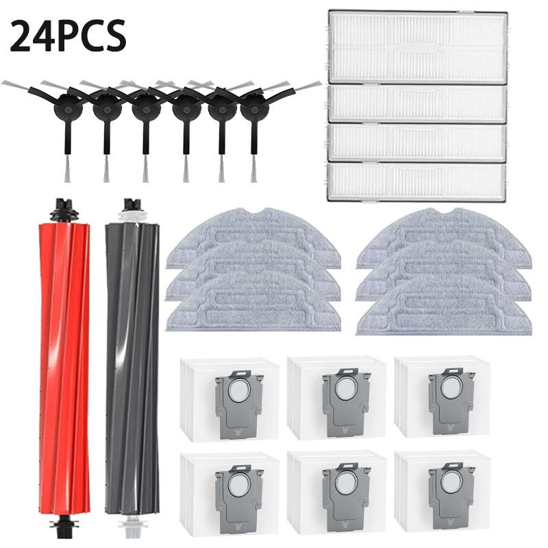 24 pieces of accessories for Roborock S8 / S8+ suction robot with 2 main brushes 6wipes 6 filters 6side brushes 6cleaning brush