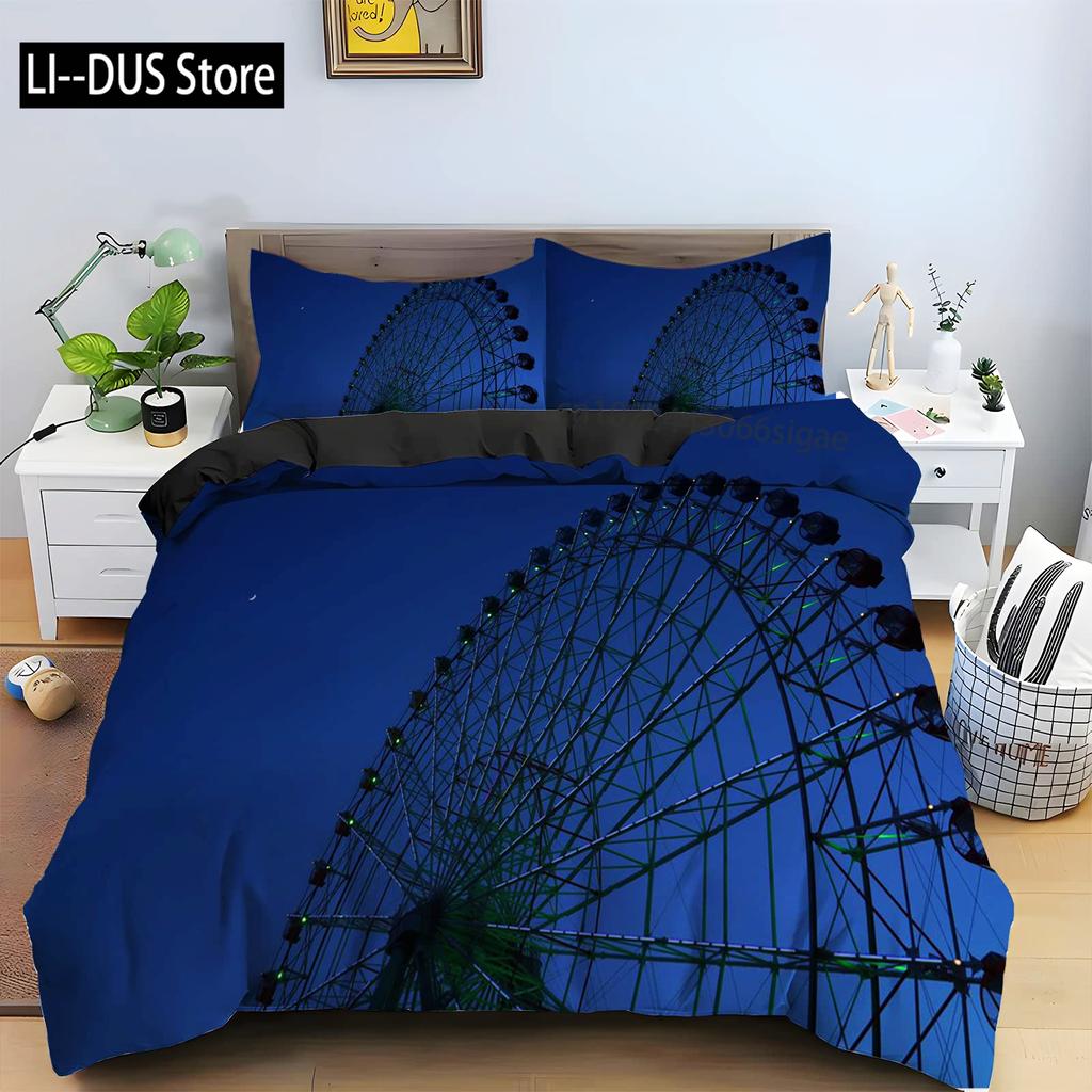 Ferris Wheel Comforter Cover Set Colorful Ferris Duvet Cover Bedding Set 3pcs for Kids Boys Soft Quilt Cover with 2 Pillowcase