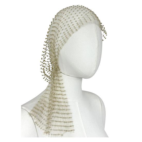 Visnet Hoed Glanzende Strass Steentjes Elastische Mesh Hoofdband met Geometrisch Patroon Zomer Strandfeest Nachtclub Rave Haaraccessoire