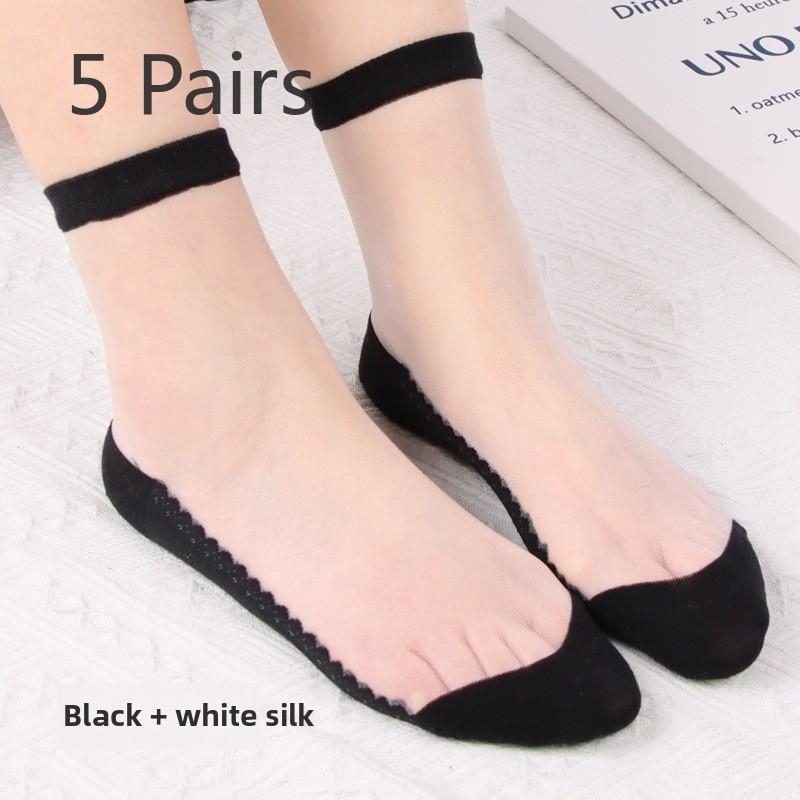 5 Pairs of Women's Summer New Solid Color Crystal Socks
