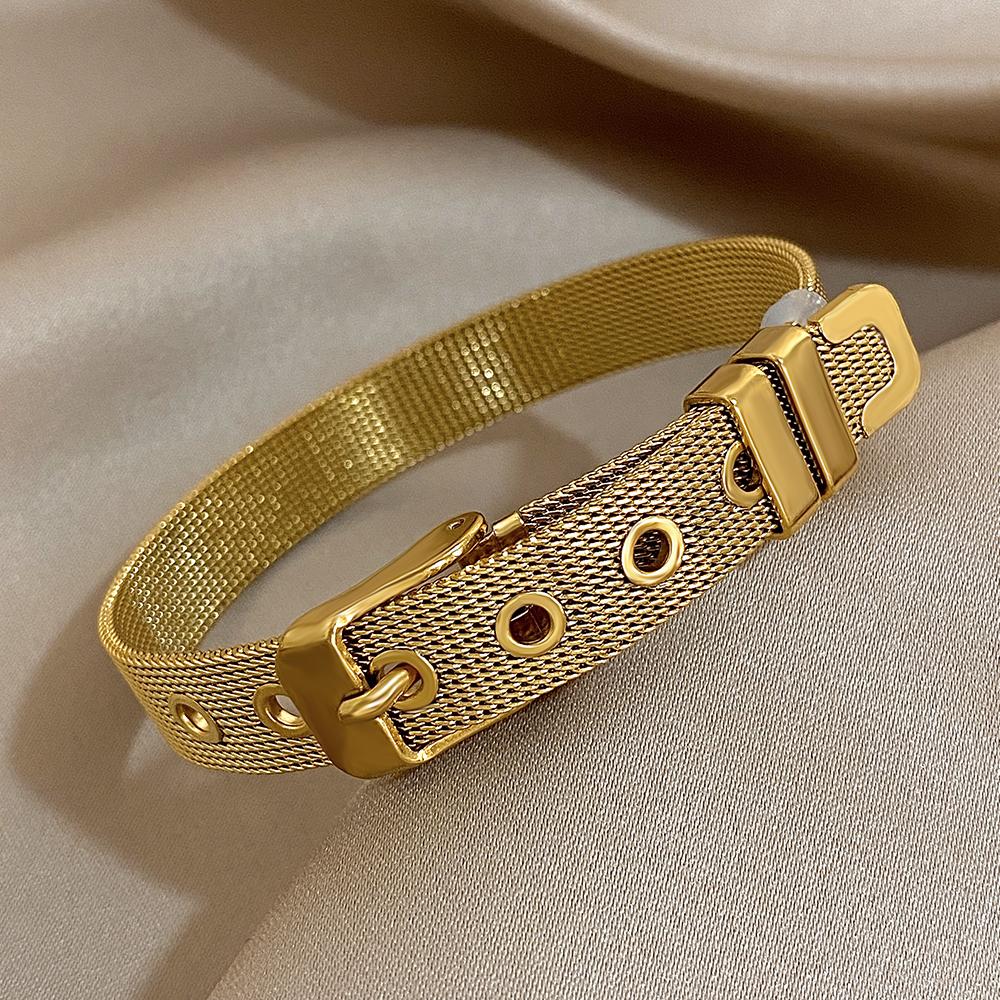 Greatera Stainless Steel Strap Men Bangle Fashion Adjustable Personality Knit Mesh Belt Bracelet For Couples Simple Jewelry