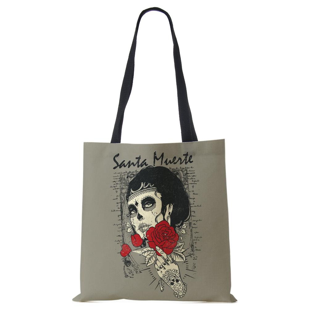Abstract Art Skull Horror Print Shopping Bags Women Folding Reusable Customize Tote Shoulder Bag Canvas Groceries Handbags 2022 CLE