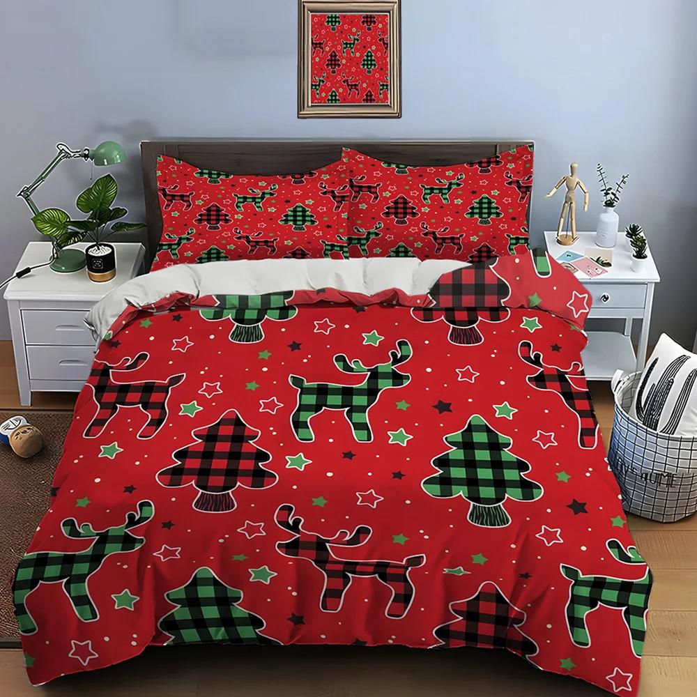 Christmas Print Bedding Set Duvet Cover 1 Duvet Cover 2 Pillowcases Adult and Kids Bedding Set Luxury Holiday Christmas Gifts